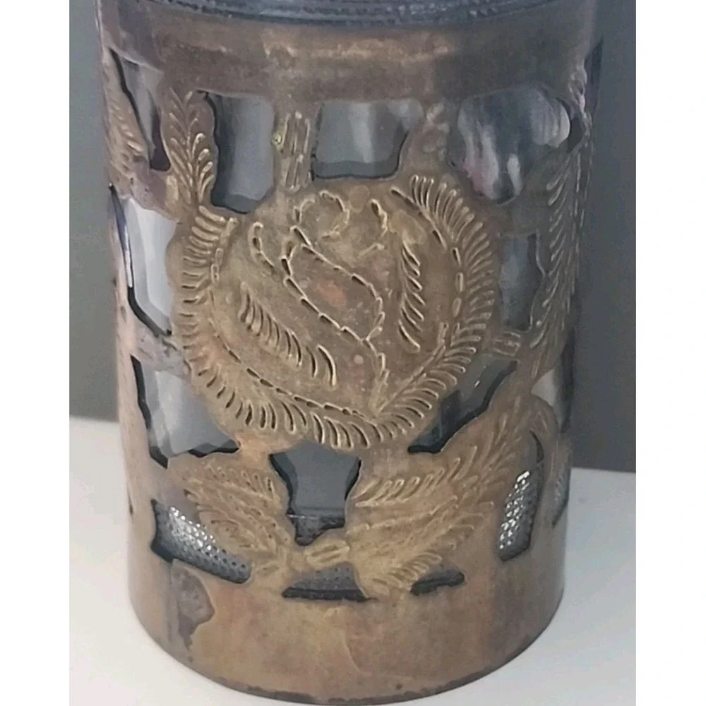 Vintage Glass Jar Mexico Taxco  Floral Overlay Syrup Condiment